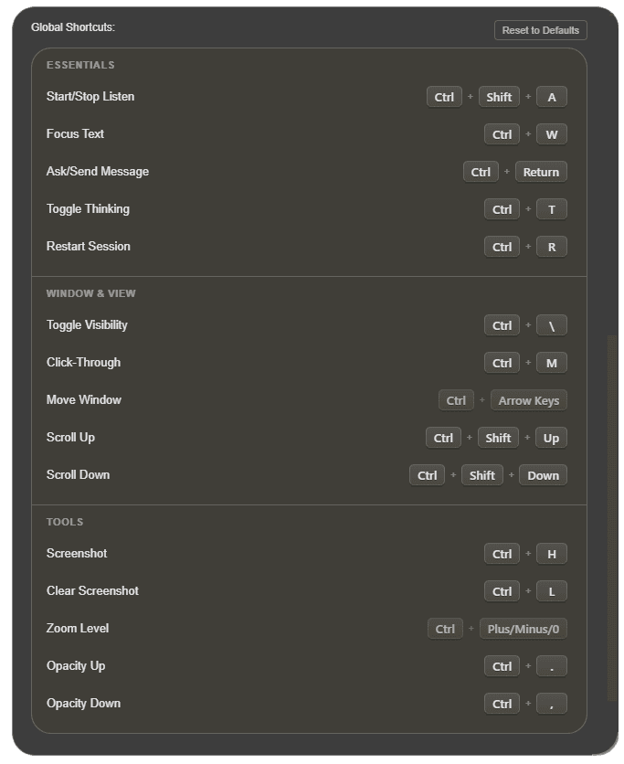 Clause AI Global Shortcuts